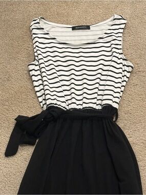 Merokeety Black & White Striped Maxi Dress